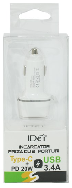 Electronice și accesorii IT - Adaptor incarcator auto IDEi 20W PD + USB 3.4A