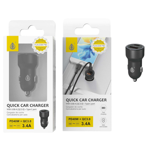 Electronice și accesorii IT - Adaptor incarcator auto Type-C PD+USB QC3.0 20W 3.4A negru