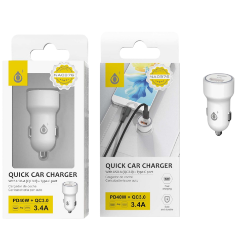 Electronice și accesorii IT - Adaptor incarcator auto Type-C PD+USB QC3.0 40W 3.4A alb