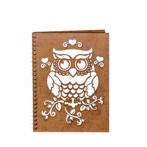 Noutăți Librăria Compas - Agenda A5 personalizata din lemn Bufnita