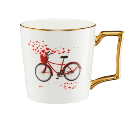 Casă și decorațiuni - Cana portelan Amore maner auriu 430ml bicicleta