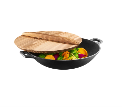 Tigaie wok AMBITION Iron cu capac din lemn fonta 32 cm [1]