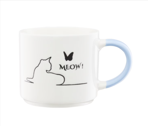 Casă și decorațiuni - Cana porțelan AMBITION Meow 510 ml model pisica alba maner albastru