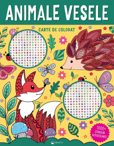 Cărți - Animale vesele. Carte de colorat. 1000 strasuri autocolante