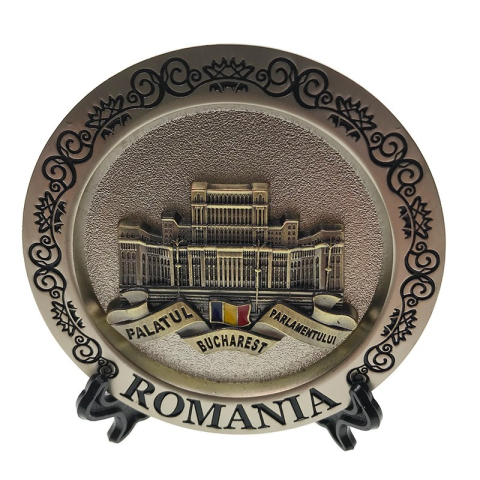 Souvenir România - Aplica farfurie București Palatul Parlamentului 8x8 cm culori diferite