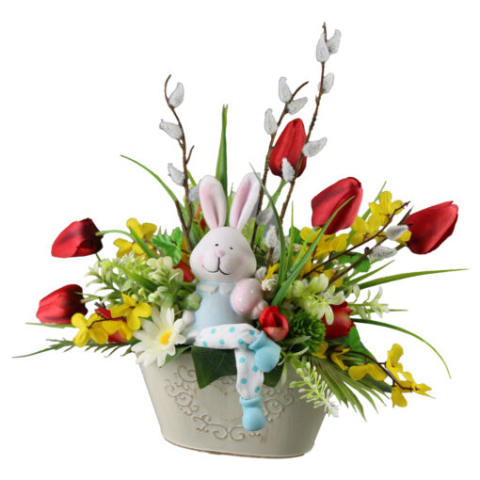 Aranjament floral de Paste cu iepuras din ceramica 35 x 30 cm [1]