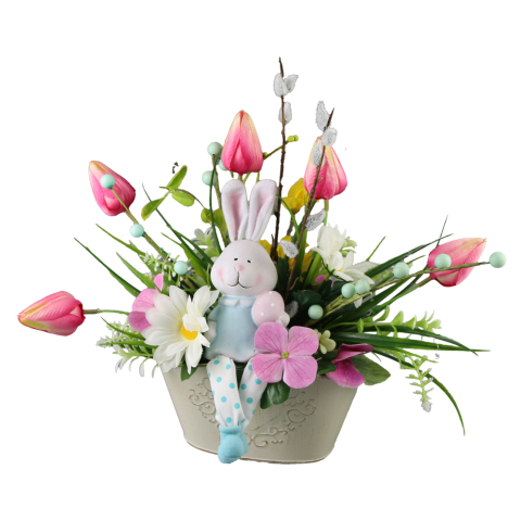 Aranjament floral de Paste cu iepuras din ceramica 35 x 30 cm [2]