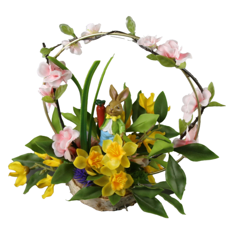 Aranjamente florale - Aranjament floral de Paste cu figurina iepuras 23 cm