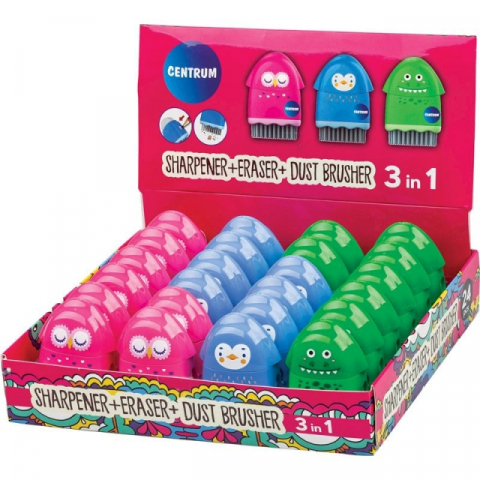 Ascutitoare dubla cu container, radiera si burete modele amuzante Centrum [2]