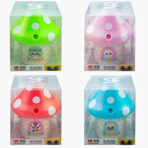 Rechizite școlare - Ascutitoare cu manivela ciuperca culori diferite