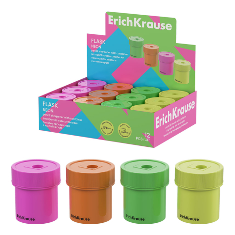 Rechizite școlare - Ascutitoare din plastic ErichKrause Flask Neon cu recipient culori diferite 35 x 39 x 35 mm