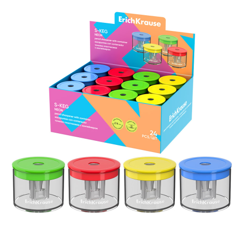 Ascutițori - Ascutitoare din plastic ErichKrause S-Keg Neon cu recipient culori diferite 39 x 31 x 39 mm