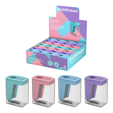 Noutăți Librăria Compas - Ascutitoare plastic cu container ErichKrause City Mini Pastel diverse culori