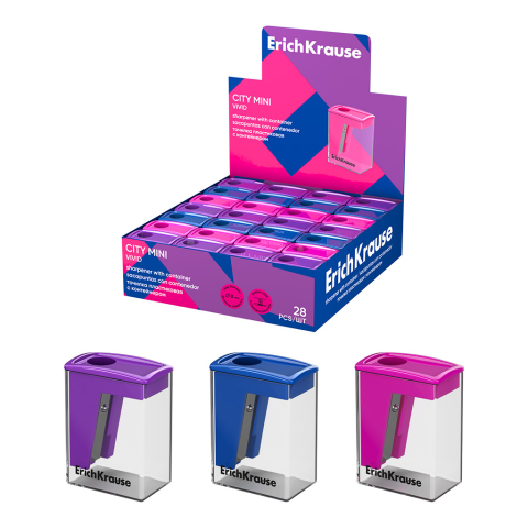 Noutăți Librăria Compas - Ascutitoare plastic cu container ErichKrause City Mini Vivid diverse culori