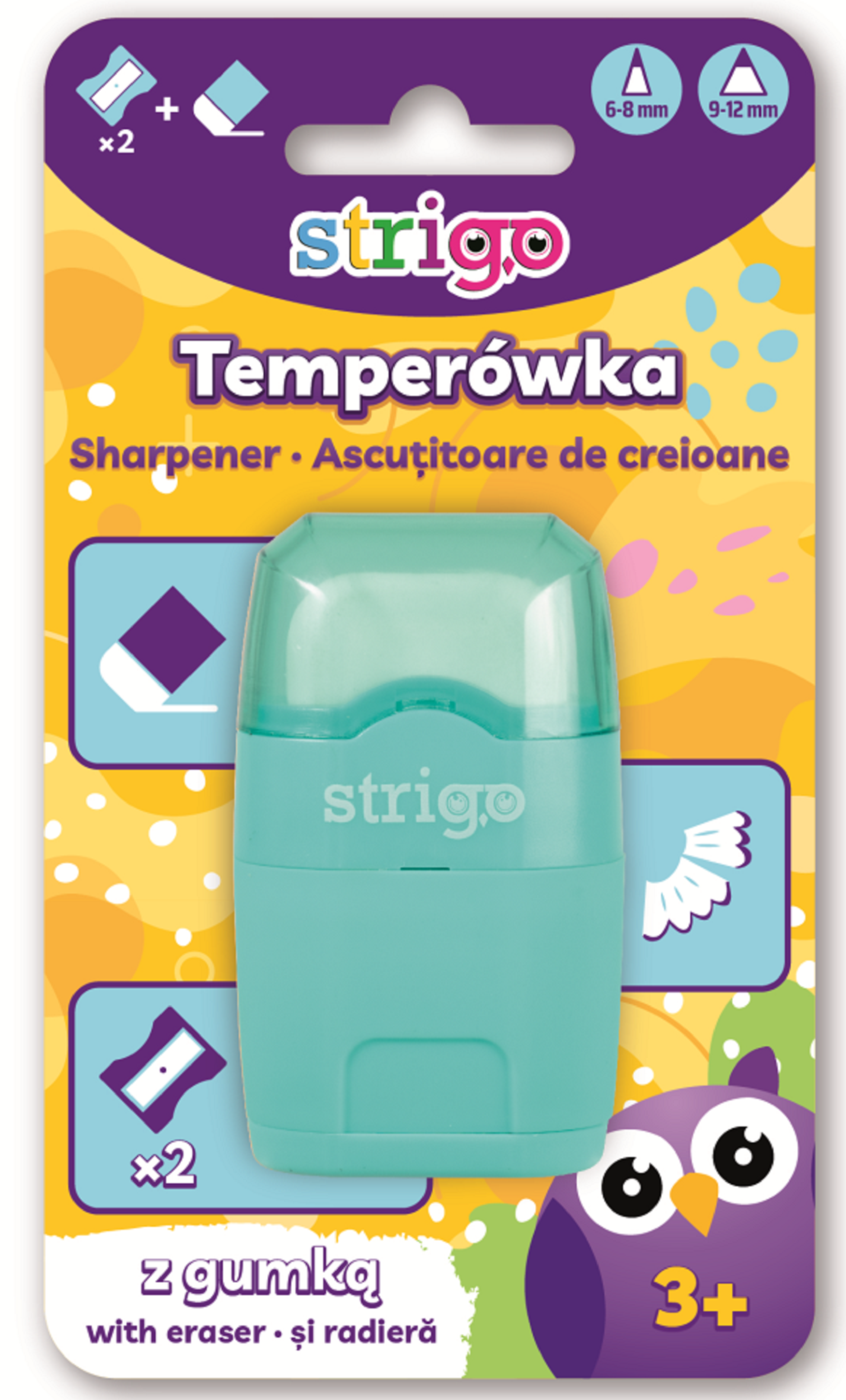 Ascutitoare cu radiera Strigo Pastel culori diferite [2]