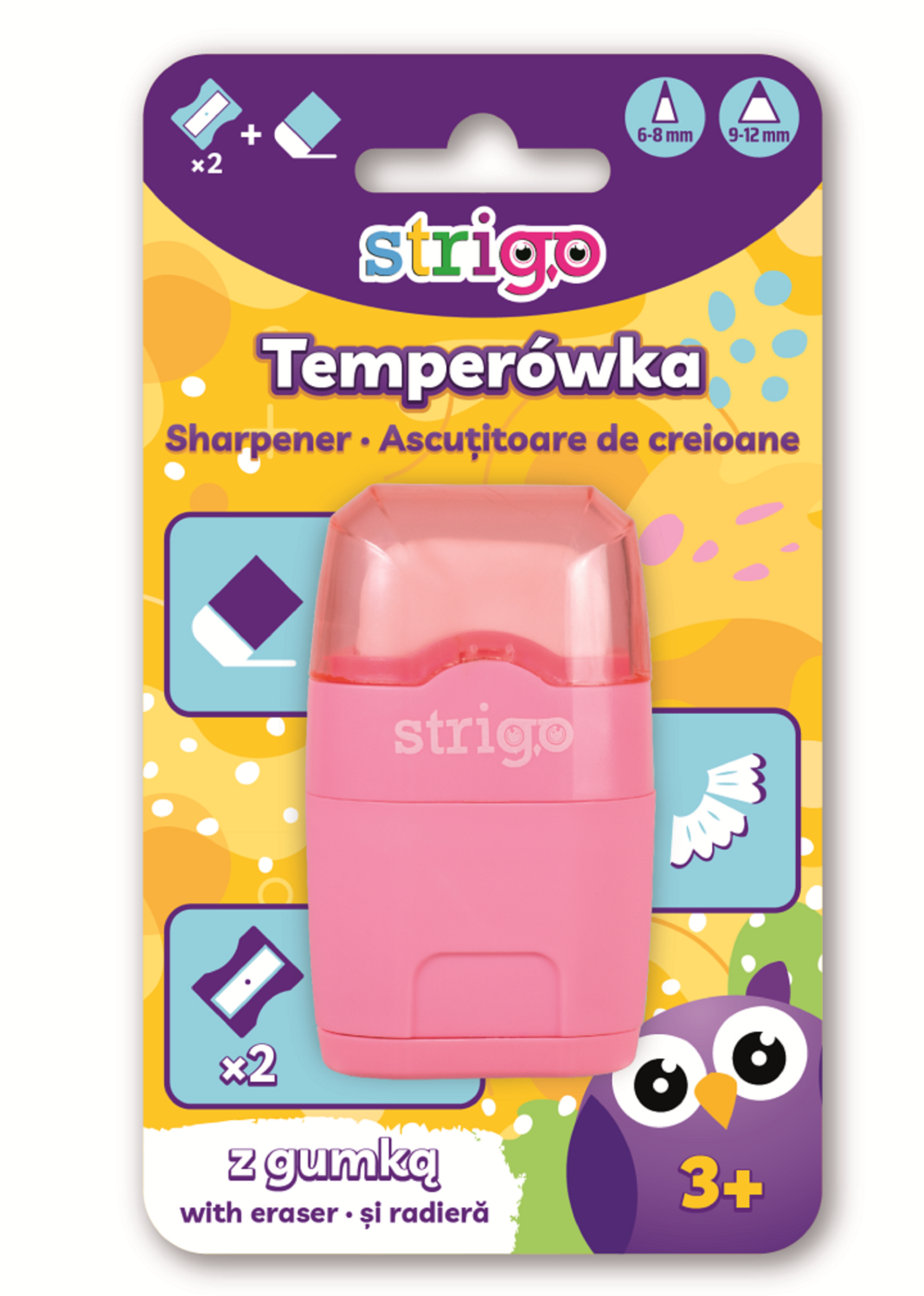 Radiere - Ascutitoare cu radiera Strigo Pastel culori diferite