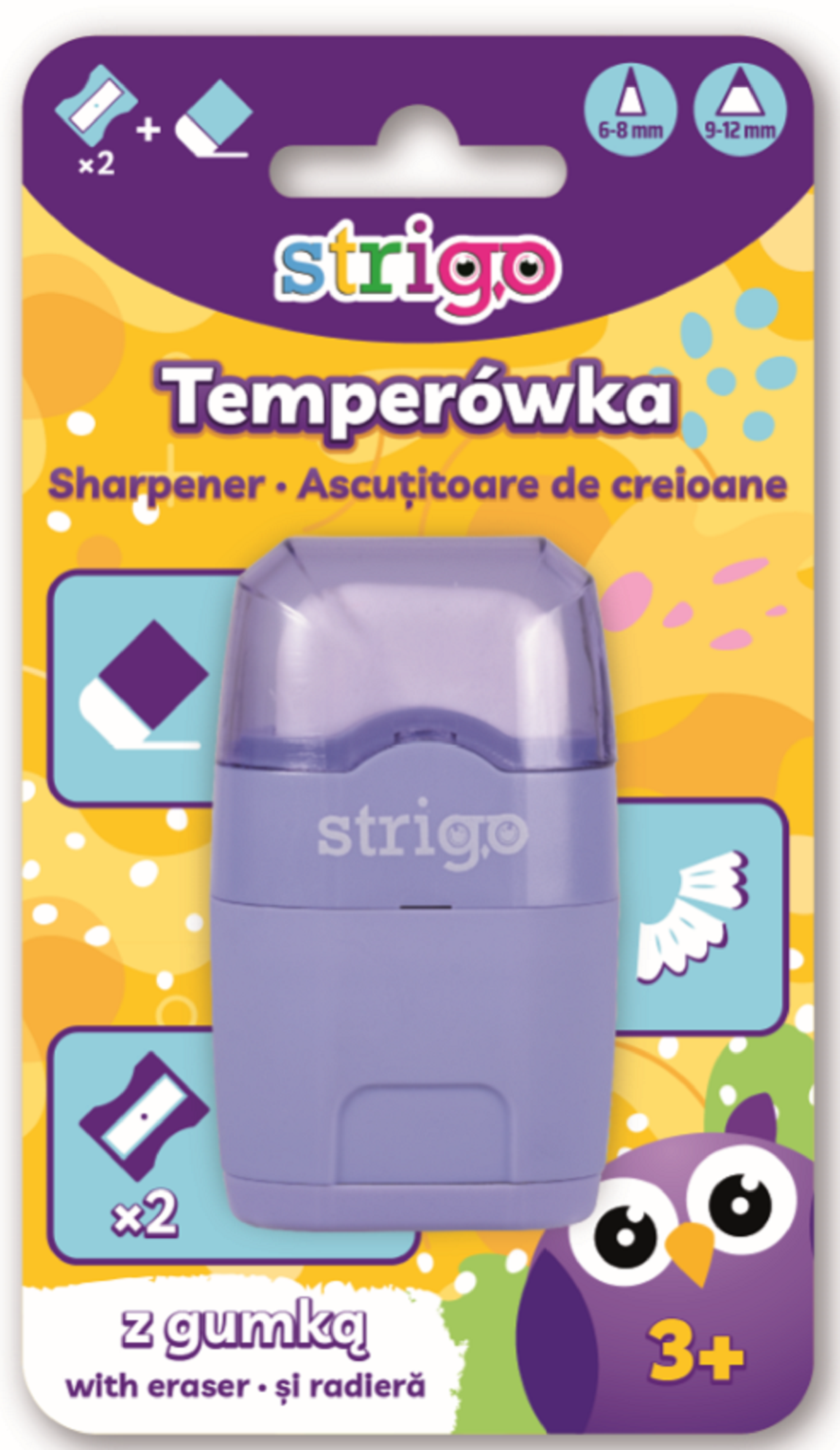 Ascutitoare cu radiera Strigo Pastel culori diferite [3]