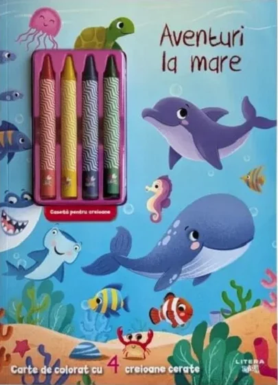 Cărți pentru copii - Aventuri la mare. Carte de colorat cu 4 creioane cerate