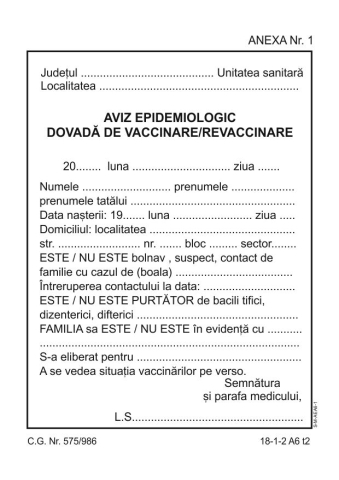 Tipizate și registre - Aviz epidermiologic