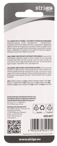 Banda corectoare cu mecanism 5mm x 8m negru Strigo [4]