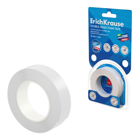 Benzi adezive și dispensere - Banda dublu adeziva din spuma ErichKrause alba 1mm x 15mm x 2m