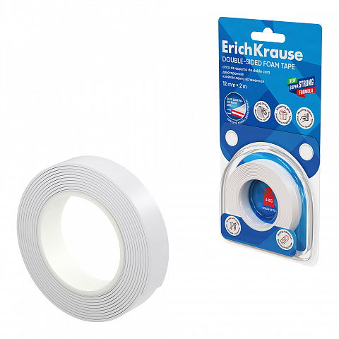 Noutăți Librăria Compas - Banda dublu adeziva din spuma ErichKrause 12 mm x 2 m alba