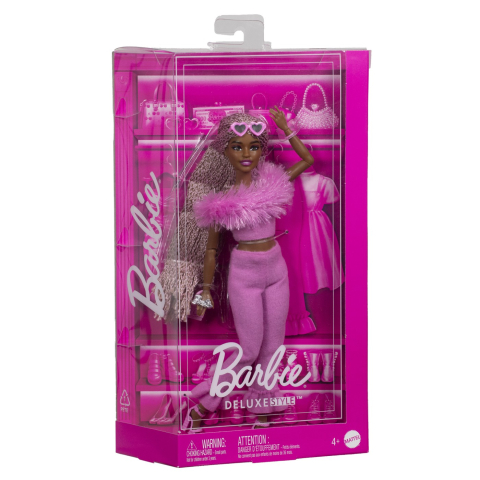 Păpuși și accesorii - BARBIE DELUXE STYLE PAPUSA BARBIE CU SALOPETA ROZ SI PAR IMPLETIT
