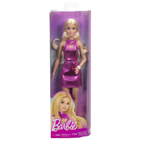 Păpuși și accesorii - BARBIE FASHIONISTAS PAPUSA BARBIE BLONDA CU ROCHIE ROZ METALIZAT