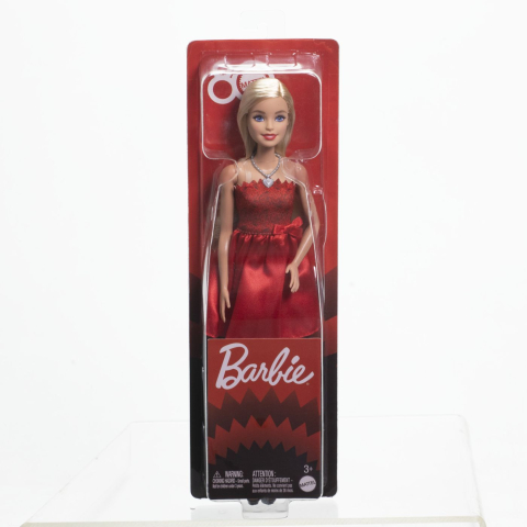 Păpuși și accesorii - BARBIE PAPUSA BARBIE COLECTIE ANIVERSARA 80 DE ANI BLONDA CU ROCHIE ROSIE RUBIN