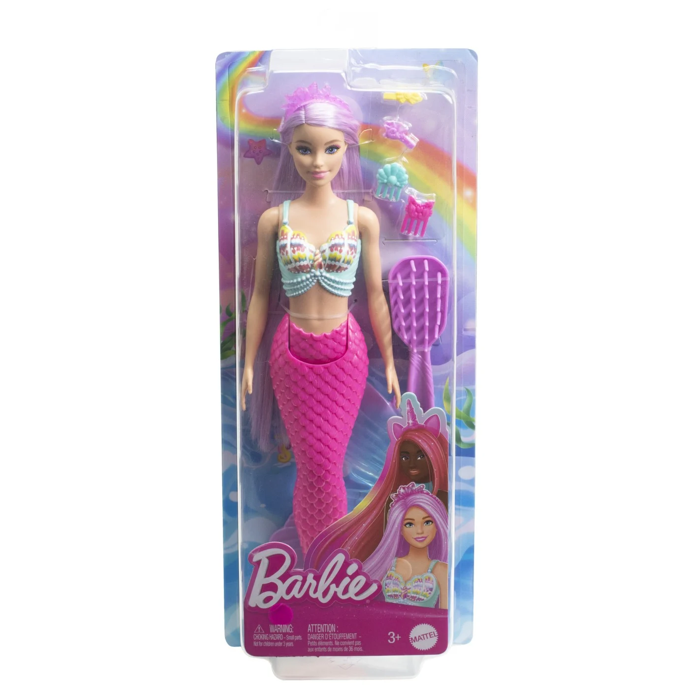 Păpusi - Barbie Papusa Sirena cu Par Mov si Coada Roz