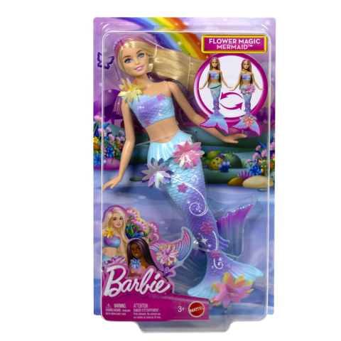 Păpuși și accesorii - BARBIE PAPUSA SIRENA FLOARE MAGICA CU PAR BLOND SI COADA ALBASTRA