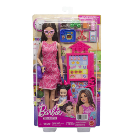 Păpusi - BARBIE SET DE JOACA PAPUSA BARBIE BRUNETA CU ROCHIE ROZ FACE CARIERA PROFESOARA