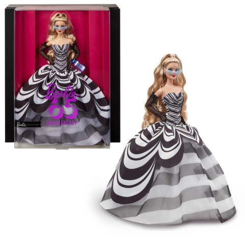 BARBIE SIGNATURE ANIVERSARE 65 ANI PAPUSA BARBIE CU ROCHIE DE BAL ALB NEGRU [8]