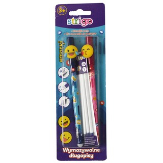 Rechizite școlare - Set 2 pixuri cerneala cu stergere si 3 rezerve Emoticon Strigo