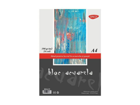 Blocuri și caiete desen artistic - Bloc A4 Acuarela 190gr 24 file Daco