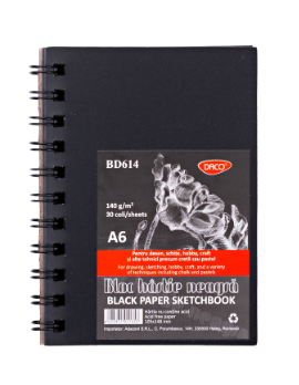 Blocuri și caiete desen artistic - Bloc A6 hartie neagra 140g 30 file Daco