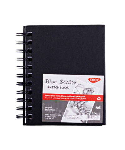 Artă și creativitate - Bloc de schite DACO A6 80 file 100 g/mp spira metalica dubla