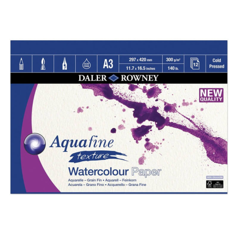 Blocuri și caiete desen artistic - Bloc hartie acuarela Aquafine 300g A4 12 foi 21 x 29.7 cm Daler Rowney