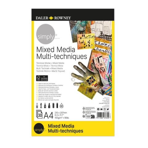 Blocuri și caiete desen artistic - Bloc hartie Mixed Media 160g 30 foi A4 21cm x 29.7cm Daler Rowney