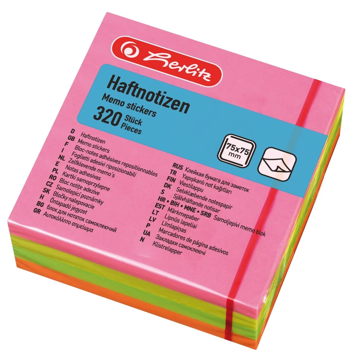 Notes și cuburi memo - Bloc notite adezive 75x75 mm 4 culori x 80 file Herlitz