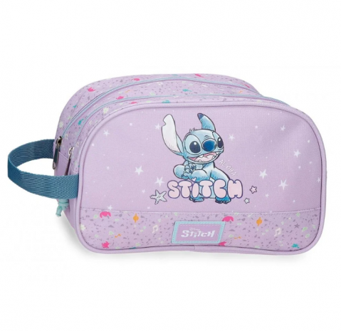 Penare tip etui - Borseta mana fete Disney Lovely Stitch 2 compartimente lila 26x16x11 cm