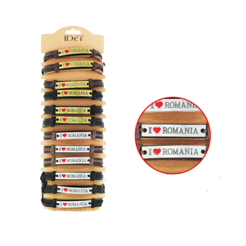 Cosmetice și bijuterii copii - Bratara Piele I Love Romania 9 cm