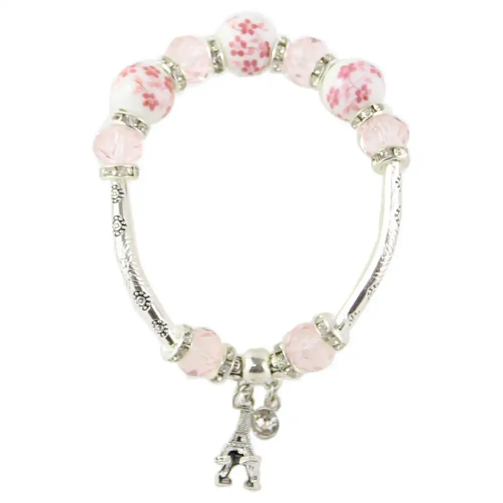 Bratara elastica din margele florale si pandativ Turnul Eiffel diverse culori [4]