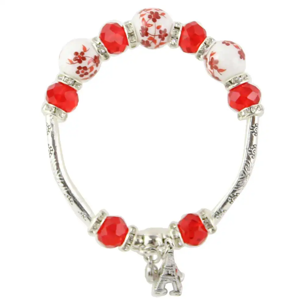 Bratara elastica din margele florale si pandativ Turnul Eiffel diverse culori [3]