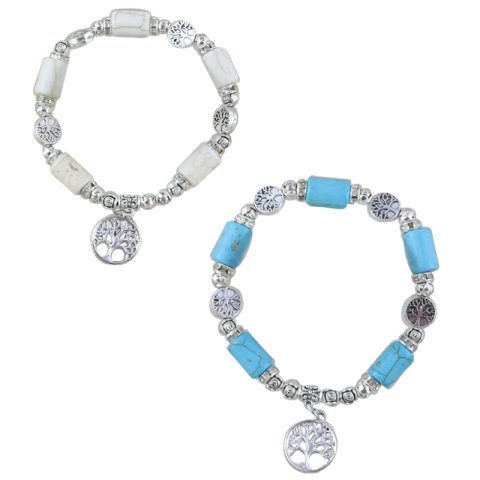 Accesorii personale și beauty - Bratara elastica din margele metalice cu pandativ Copacul Vietii