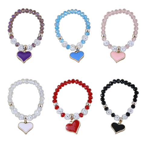Accesorii personale și beauty - Bratara elastica din margele si pandativ Inima diverse culori