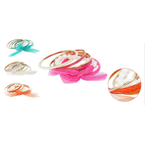 Articole pentru copii - Set 6 bratari metal cu margele 9 cm diverse culori