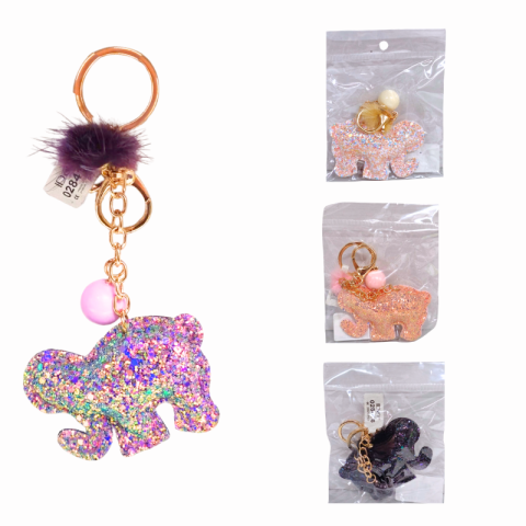 Casă și decorațiuni - Breloc animal cu sclipici si pompon culori diferite