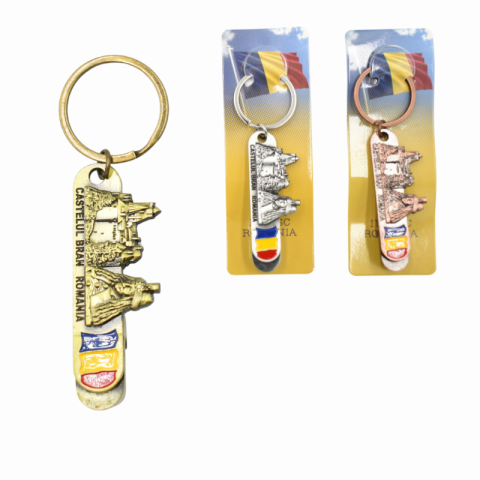 Casă și decorațiuni - Breloc cu desfacator metal Romania Castelul Bran  6.5 cm culori diferite