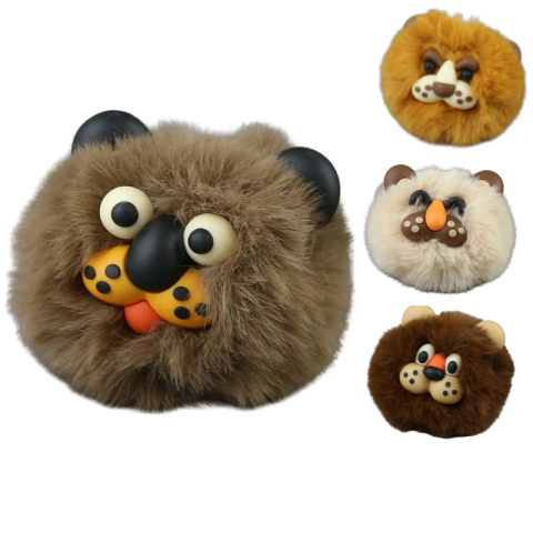 Brelocuri - Breloc cu pompon pufos leu 8 cm culori diferite
